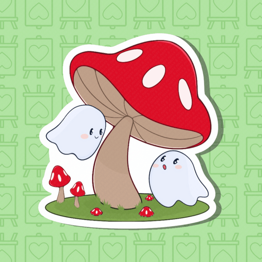 Toadstool Mushroom Cap Ghosts Weatherproof Sticker