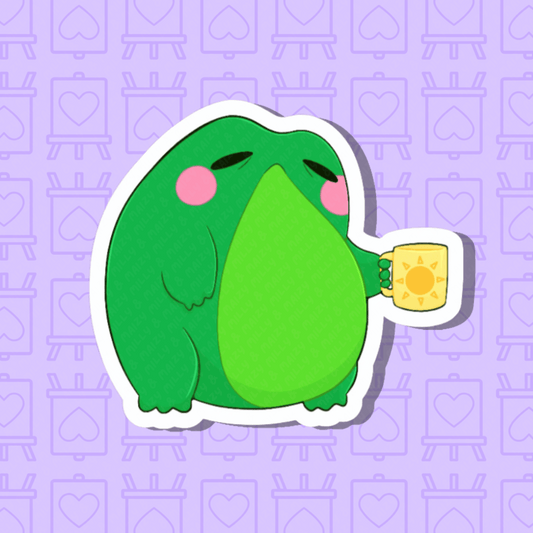 Tired Froggie Needs Coffee Weatherproof Sticker